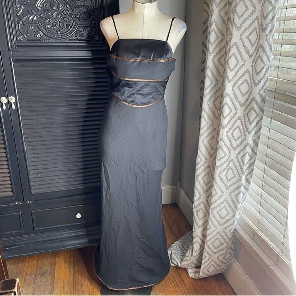 Suzanne Ermann Couture Black‎ Satin Gown Formal Dress 38 - Picture 2 of 11